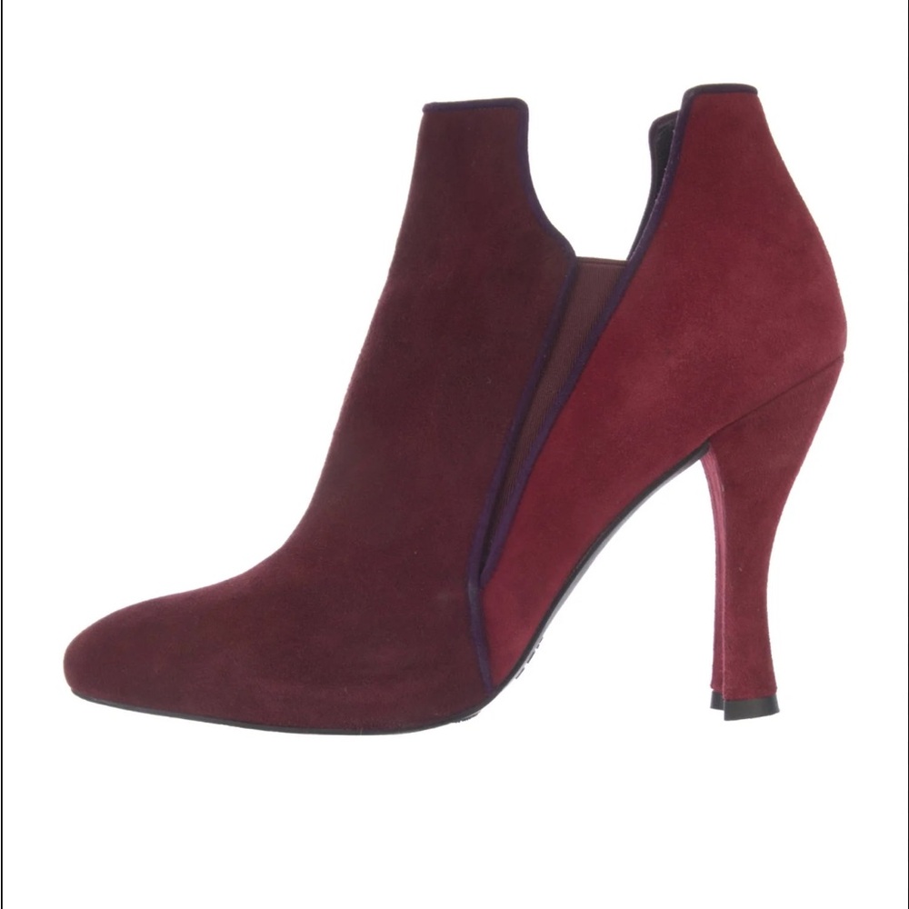 Stuart Weitman spliced Bordeaux suede ankle boots